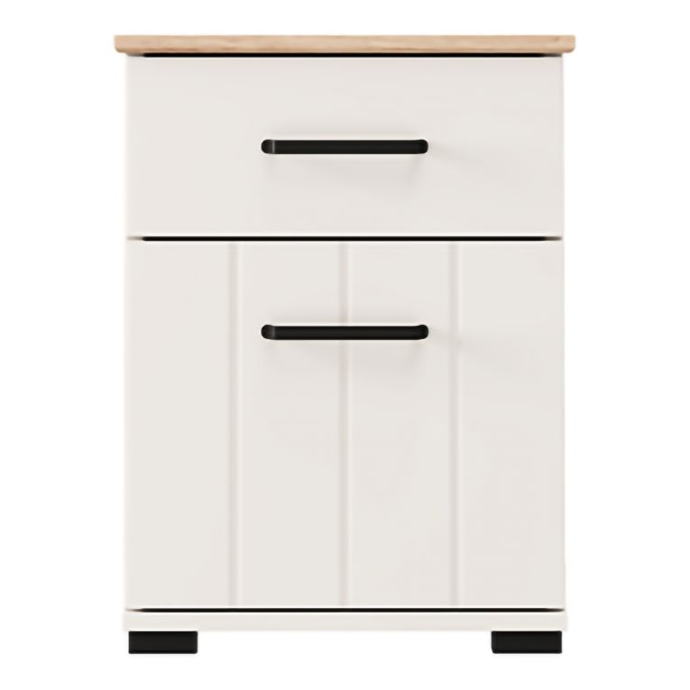 Comodino Bianco Crema Marrone Rovere un Cassetto un Ripiano 41x40x54h cm, Apertura Battente, Scorrevole - Punak