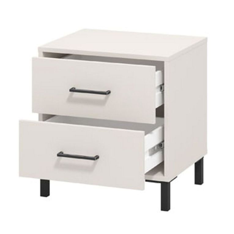 Comodino Bianco Crema Nero un Ripiano 2 Cassetti 48x40x52h cm, Apertura Scorrevole - Clanezzo