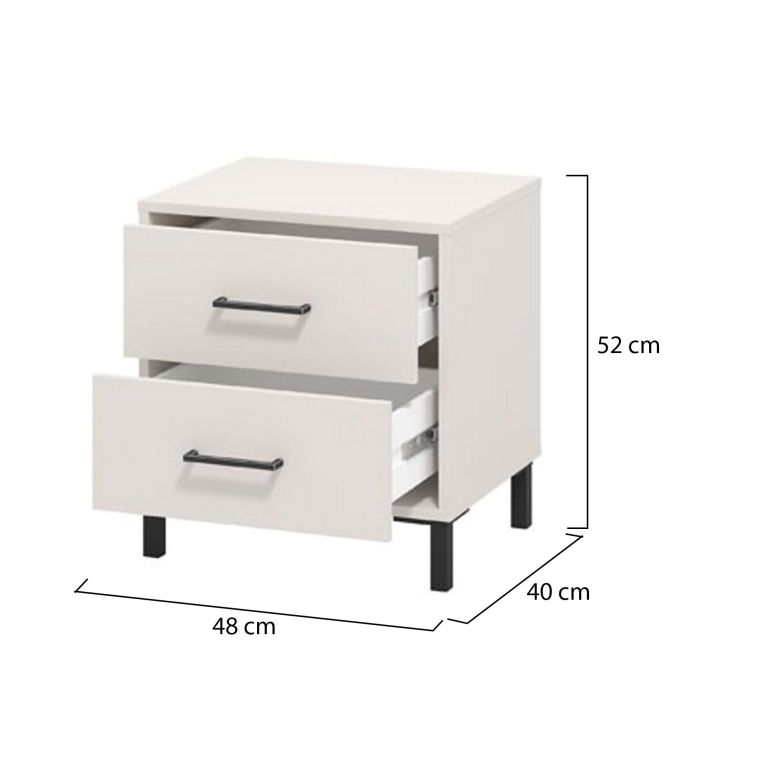 Comodino Bianco Crema Nero un Ripiano 2 Cassetti 48x40x52h cm, Apertura Scorrevole - Clanezzo
