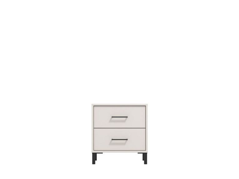 Comodino Bianco Crema Nero un Ripiano 2 Cassetti 48x40x52h cm, Apertura Scorrevole - Clanezzo