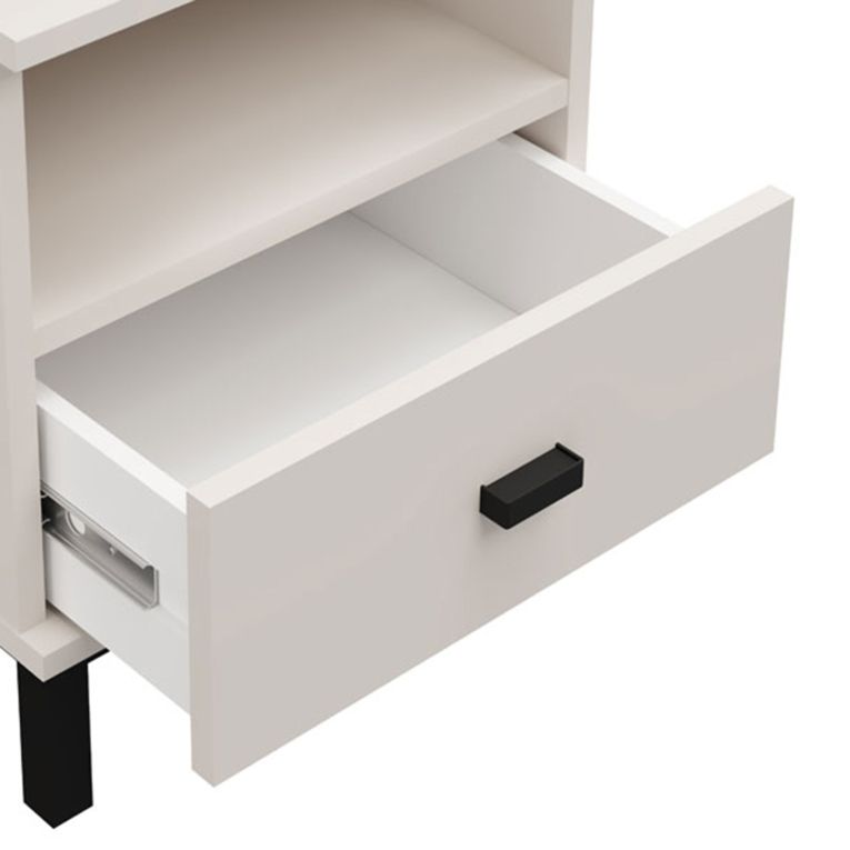 Comodino Bianco Crema un Cassetto 2 Ripiani 39x35x45h cm, Apertura Scorrevole - Ghadam
