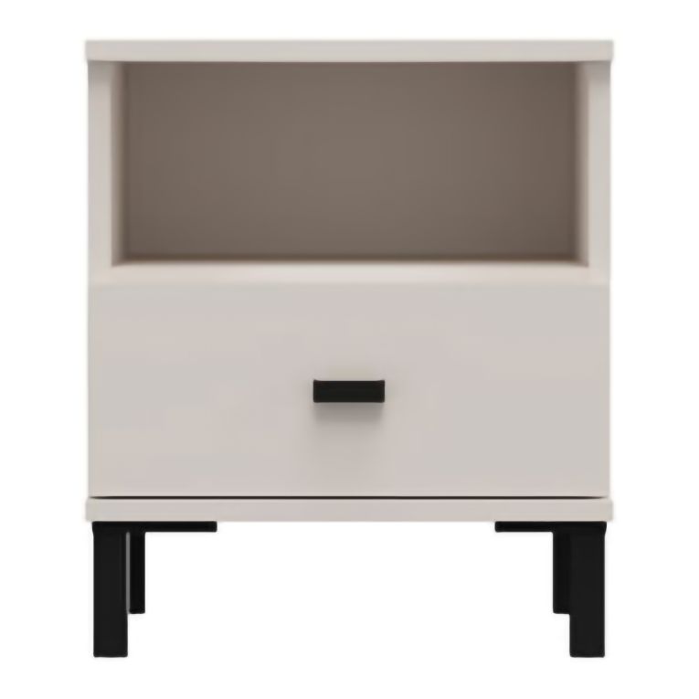 Comodino Bianco Crema un Cassetto 2 Ripiani 39x35x45h cm, Apertura Scorrevole - Ghadam