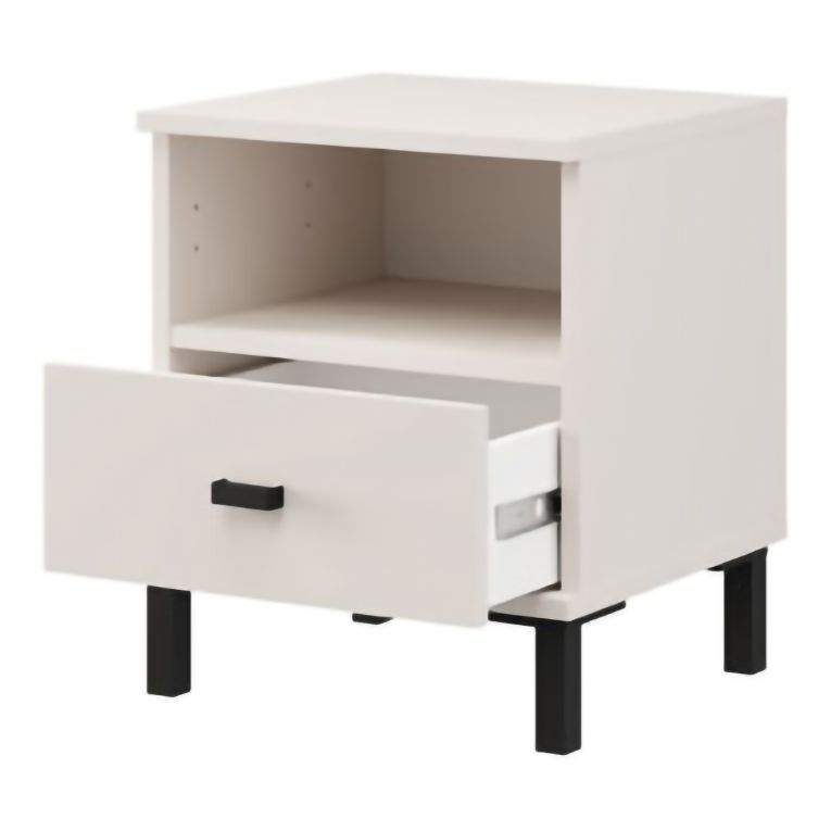 Comodino Bianco Crema un Cassetto 2 Ripiani 39x35x45h cm, Apertura Scorrevole - Ghadam