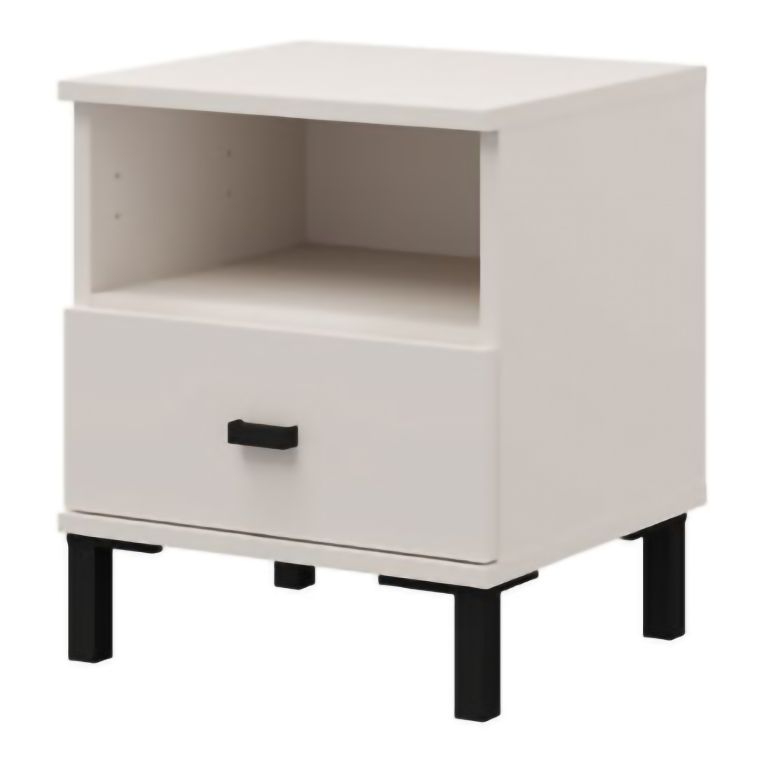 Comodino Bianco Crema un Cassetto 2 Ripiani 39x35x45h cm, Apertura Scorrevole - Ghadam
