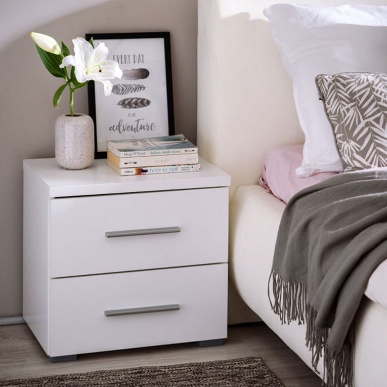 Comodino Bianco Grigio un Ripiano 2 Cassetti 44.5x33.5x43h cm, Apertura Scorrevole - Colliano