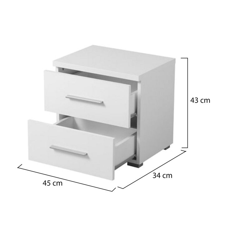 Comodino Bianco Grigio un Ripiano 2 Cassetti 44.5x33.5x43h cm, Apertura Scorrevole - Colliano