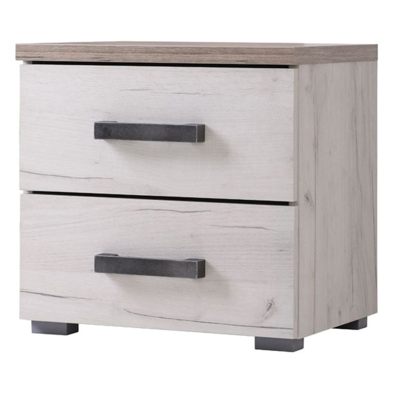 Comodino Bianco Larice Marrone Rovere Scuro 2 Cassetti un Ripiano 44.5x33.5x43h cm, Apertura Scorrevole - Roncello