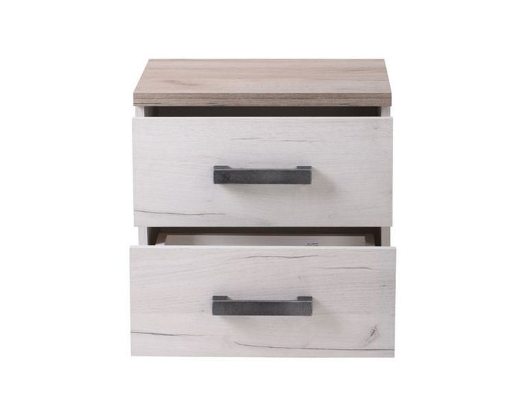 Comodino Bianco Larice Marrone Rovere Scuro 2 Cassetti un Ripiano 44.5x33.5x43h cm, Apertura Scorrevole - Roncello