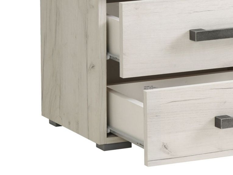 Comodino Bianco Larice Marrone Rovere Scuro 2 Cassetti un Ripiano 44.5x33.5x43h cm, Apertura Scorrevole - Roncello