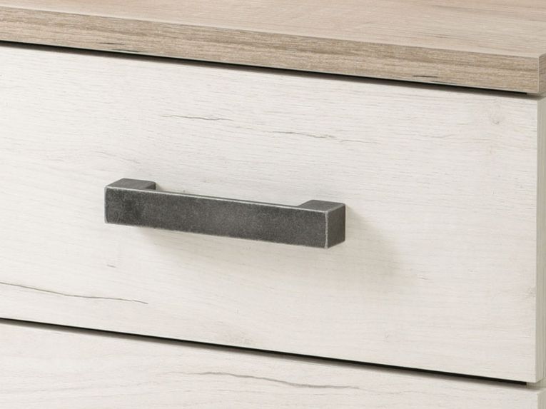 Comodino Bianco Larice Marrone Rovere Scuro 2 Cassetti un Ripiano 44.5x33.5x43h cm, Apertura Scorrevole - Roncello