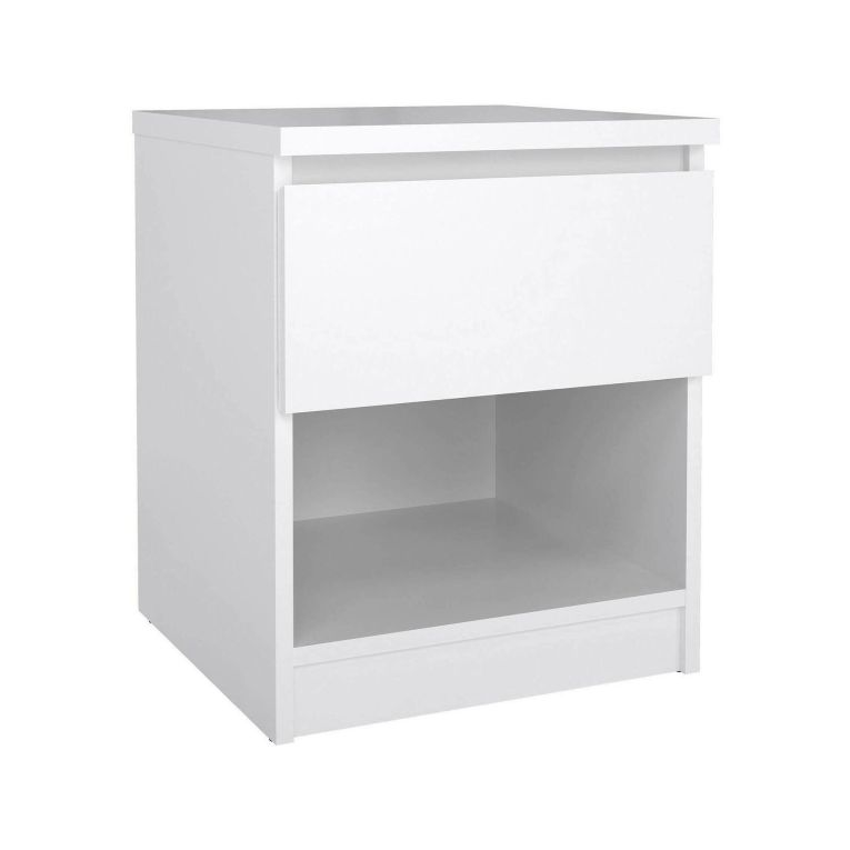 Comodino Bianco Lucido un Cassetto un Ripiano 40x40x50h cm, Apertura Scorrevole - Scolastica