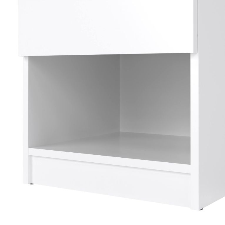Comodino Bianco Lucido un Cassetto un Ripiano 40x40x50h cm, Apertura Scorrevole - Scolastica