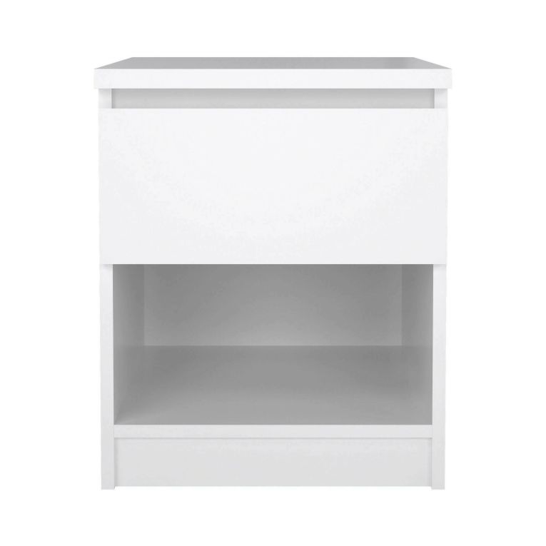 Comodino Bianco Lucido un Cassetto un Ripiano 40x40x50h cm, Apertura Scorrevole - Scolastica