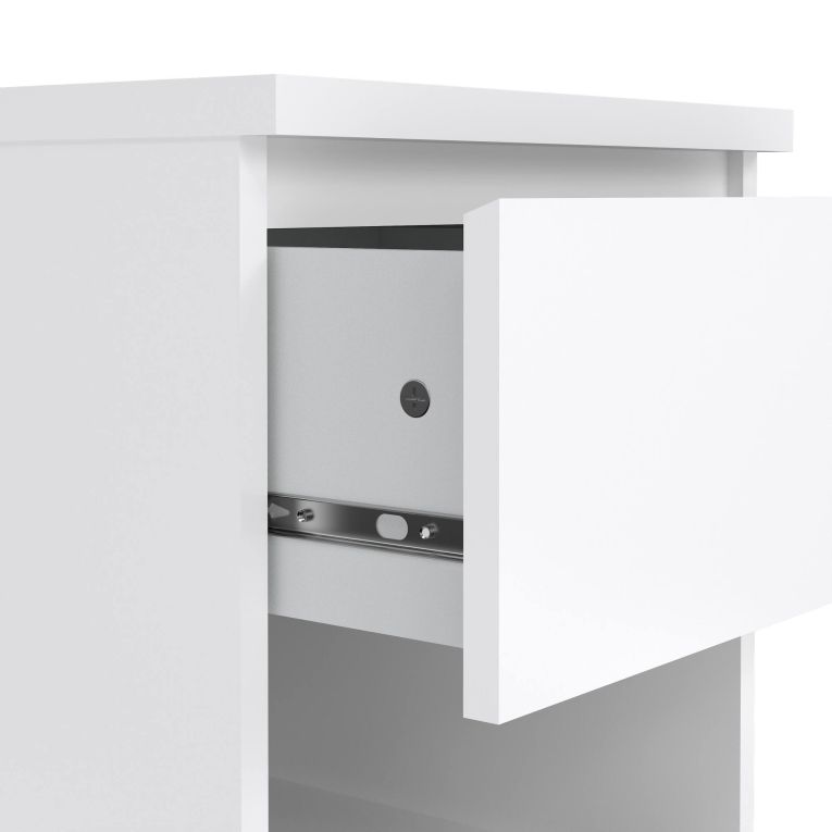 Comodino Bianco Lucido un Cassetto un Ripiano 40x40x50h cm, Apertura Scorrevole - Scolastica