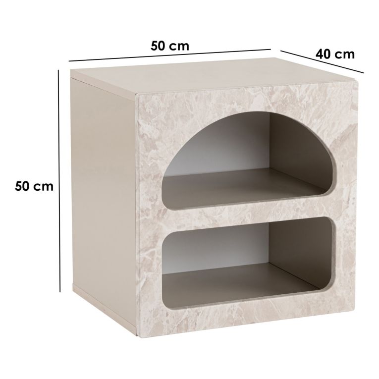 Comodino Bianco Marmo 3 Ripiani Sfumatura Colore Struttura Marmo 50x40x50h cm, Colore Ripiano Bianco - Nara