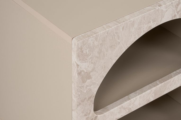 Comodino Bianco Marmo 3 Ripiani Sfumatura Colore Struttura Marmo 50x40x50h cm, Colore Ripiano Bianco - Nara