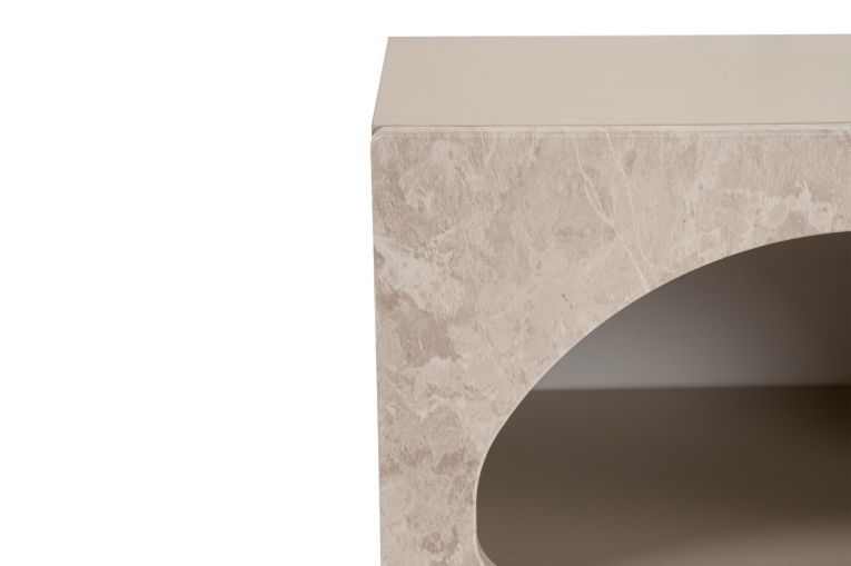 Comodino Bianco Marmo 3 Ripiani Sfumatura Colore Struttura Marmo 50x40x50h cm, Colore Ripiano Bianco - Nara