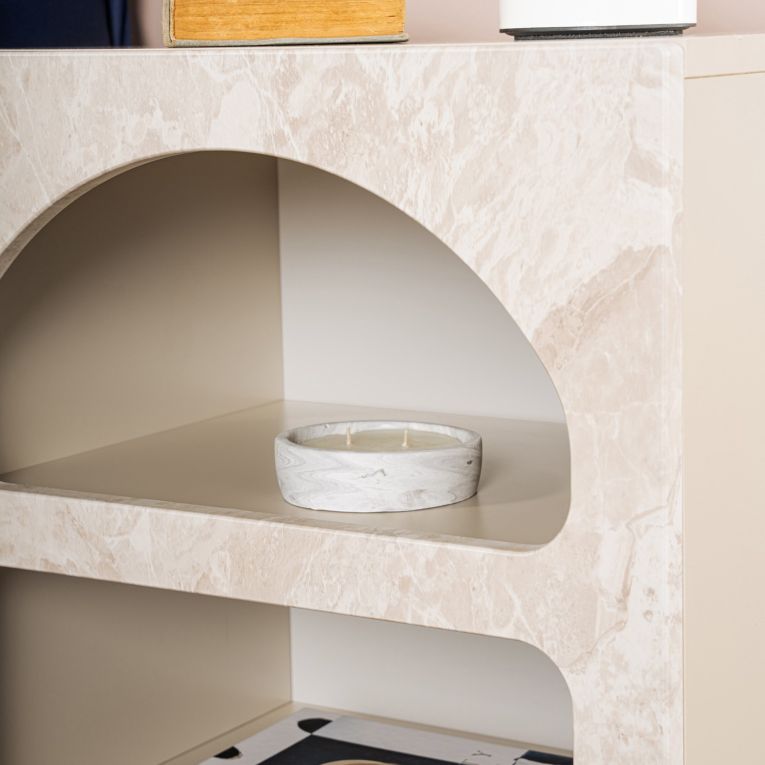 Comodino Bianco Marmo 3 Ripiani Sfumatura Colore Struttura Marmo 50x40x50h cm, Colore Ripiano Bianco - Nara