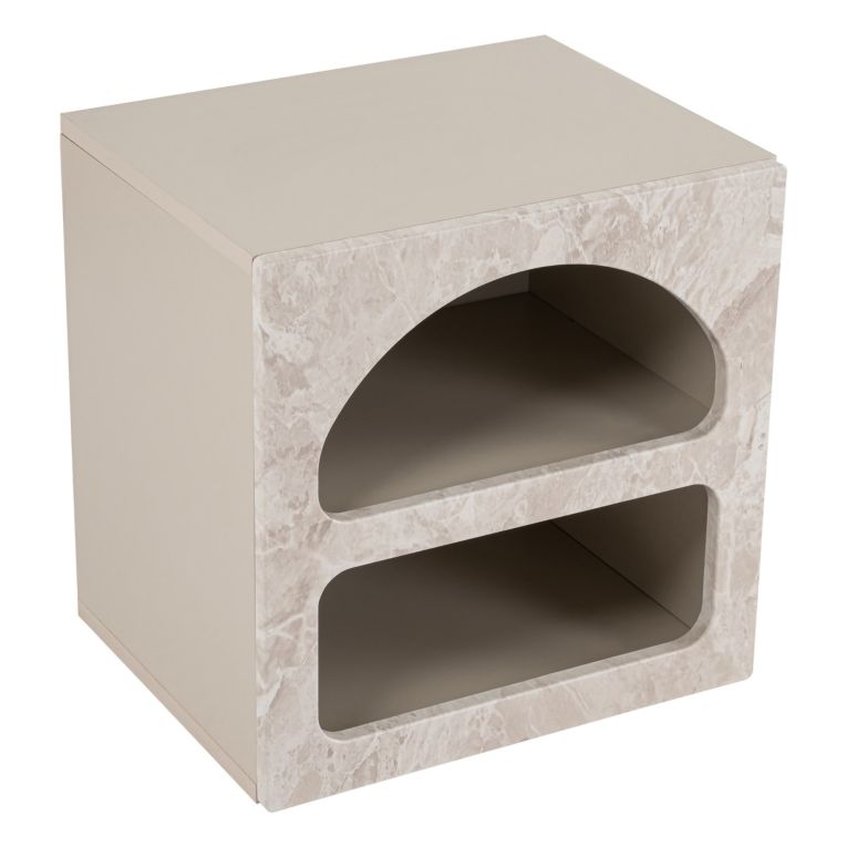 Comodino Bianco Marmo 3 Ripiani Sfumatura Colore Struttura Marmo 50x40x50h cm, Colore Ripiano Bianco - Nara