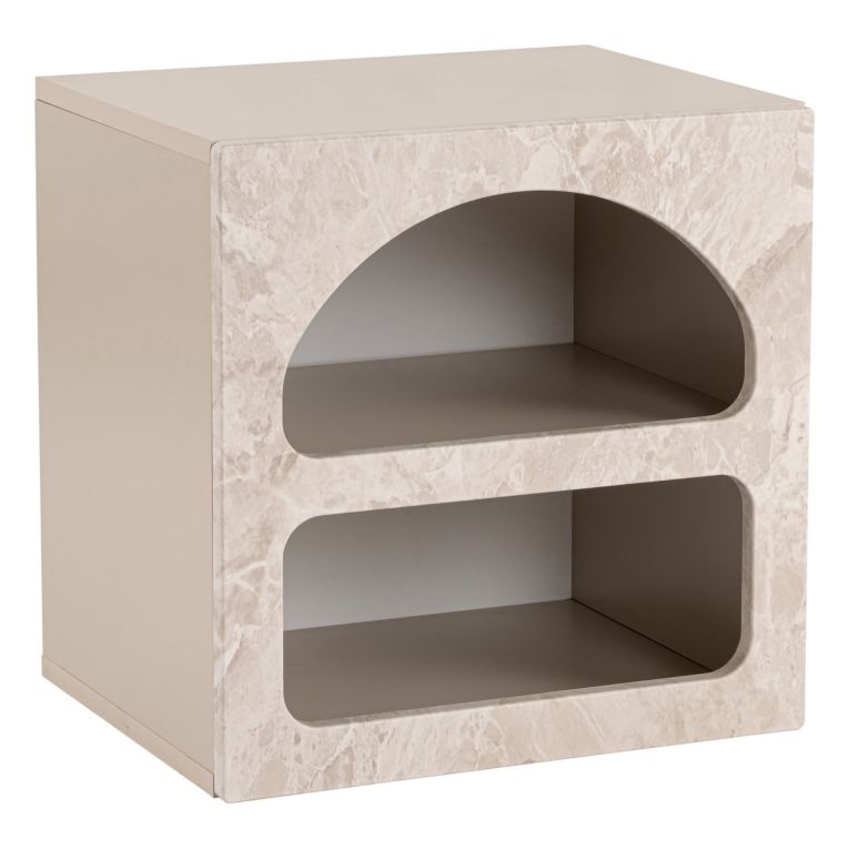 Comodino Bianco Marmo 3 Ripiani Sfumatura Colore Struttura Marmo 50x40x50h cm, Colore Ripiano Bianco - Nara