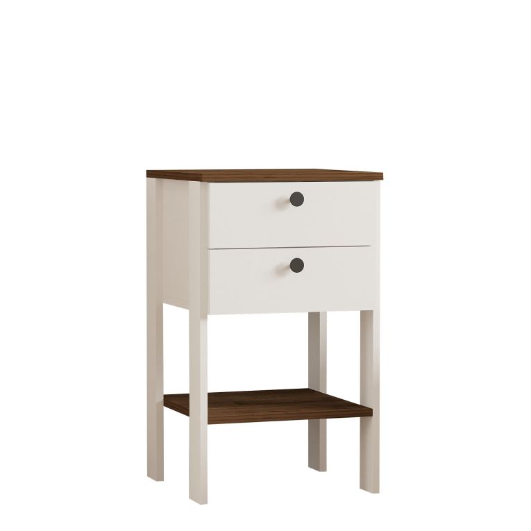 Comodino Bianco Marrone Noce 2 Cassetti un Ripiano 44x44x75h cm, Apertura Scorrevole - Torgnon