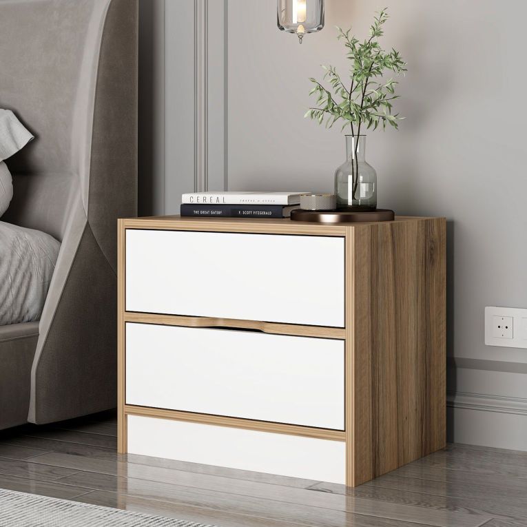 Comodino Bianco Marrone Noce 4 Cassetti Apertura Scorrevole 54x40x47h cm, Chiusura Scorrevole - Legnago