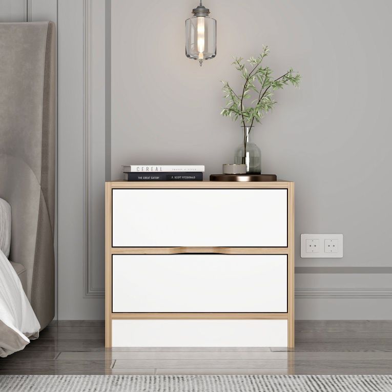 Comodino Bianco Marrone Noce 4 Cassetti Apertura Scorrevole 54x40x47h cm, Chiusura Scorrevole - Legnago