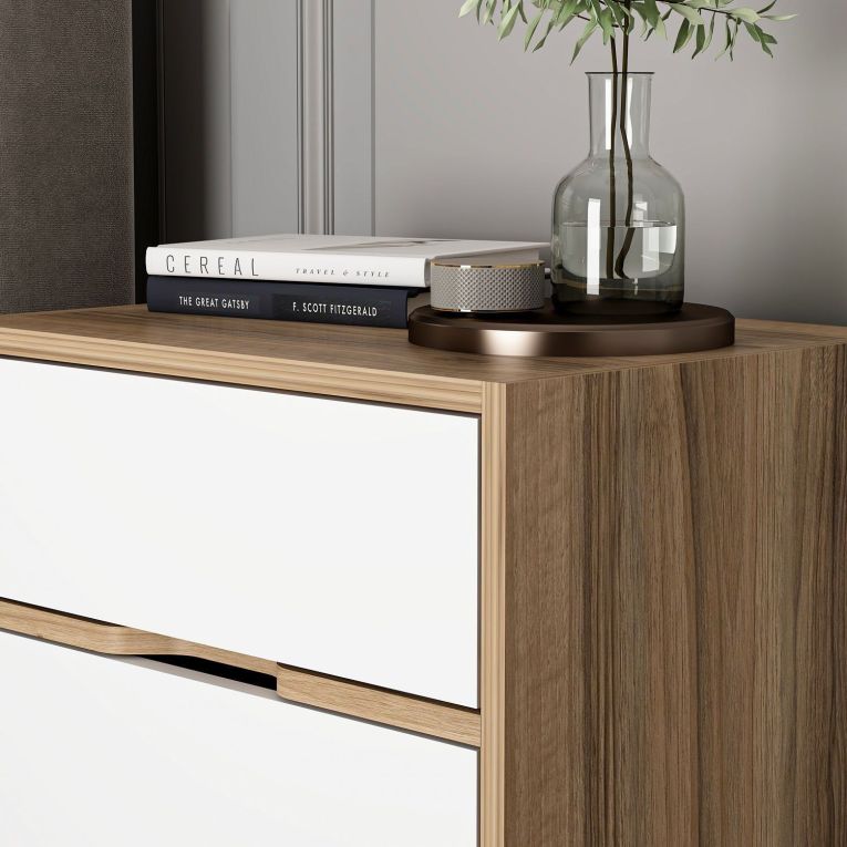 Comodino Bianco Marrone Noce 4 Cassetti Apertura Scorrevole 54x40x47h cm, Chiusura Scorrevole - Legnago