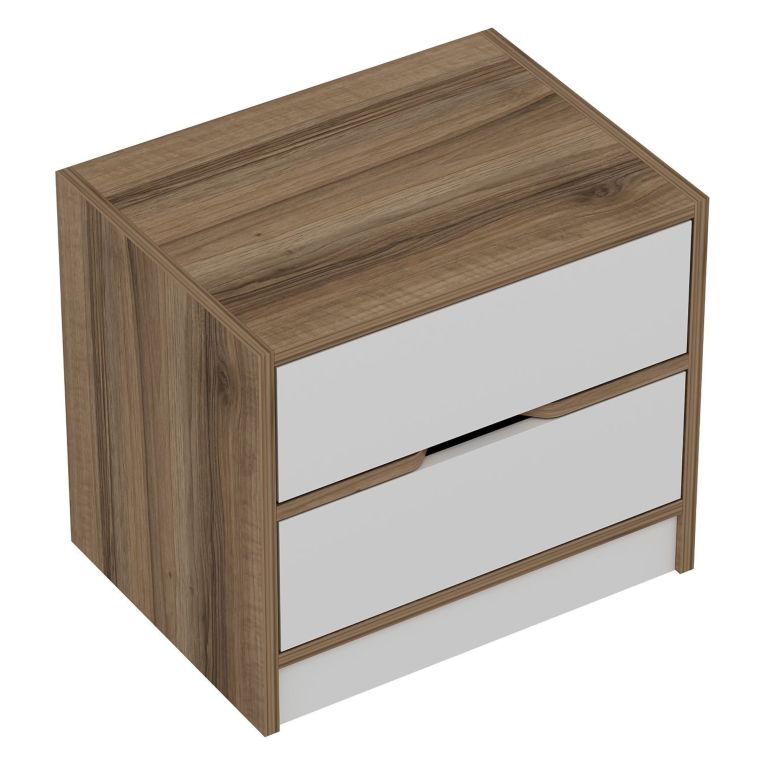 Comodino Bianco Marrone Noce 4 Cassetti Apertura Scorrevole 54x40x47h cm, Chiusura Scorrevole - Legnago