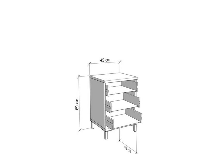 Comodino Bianco Marrone Rovere 3 Cassetti un Ripiano 45x40x69h cm, Apertura Scorrevole - Savino
