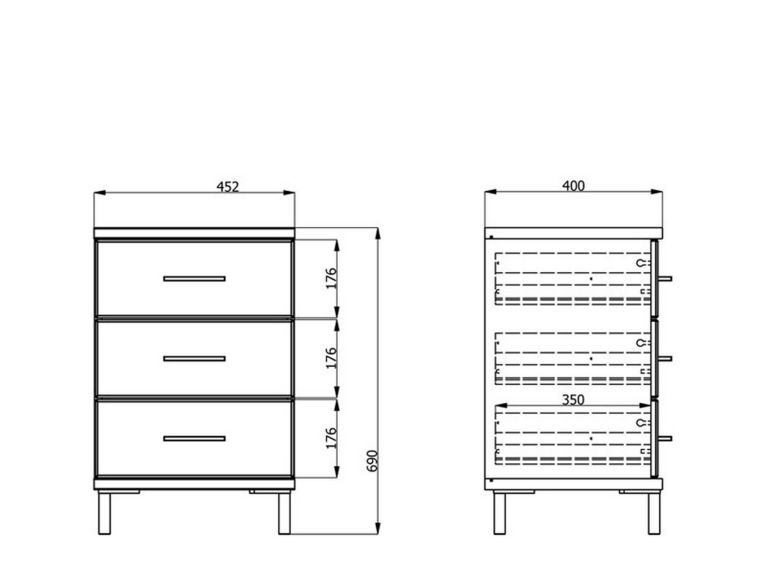Comodino Bianco Marrone Rovere 3 Cassetti un Ripiano 45x40x69h cm, Apertura Scorrevole - Savino