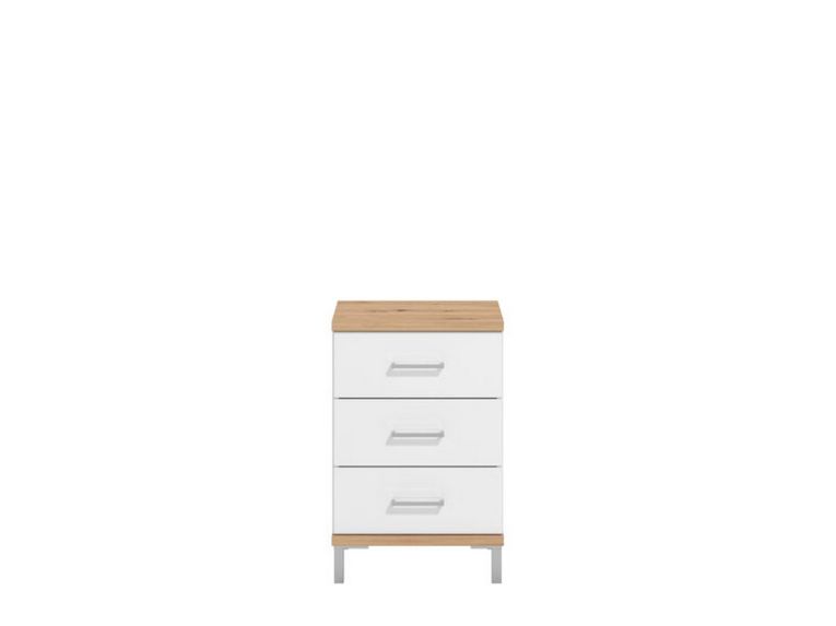 Comodino Bianco Marrone Rovere 3 Cassetti un Ripiano 45x40x69h cm, Apertura Scorrevole - Savino