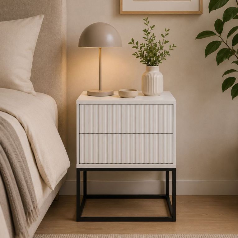 Comodino Bianco Nero 2 Cassetti Apertura Scorrevole 40x39x65h cm, Chiusura Scorrevole - Lehatava