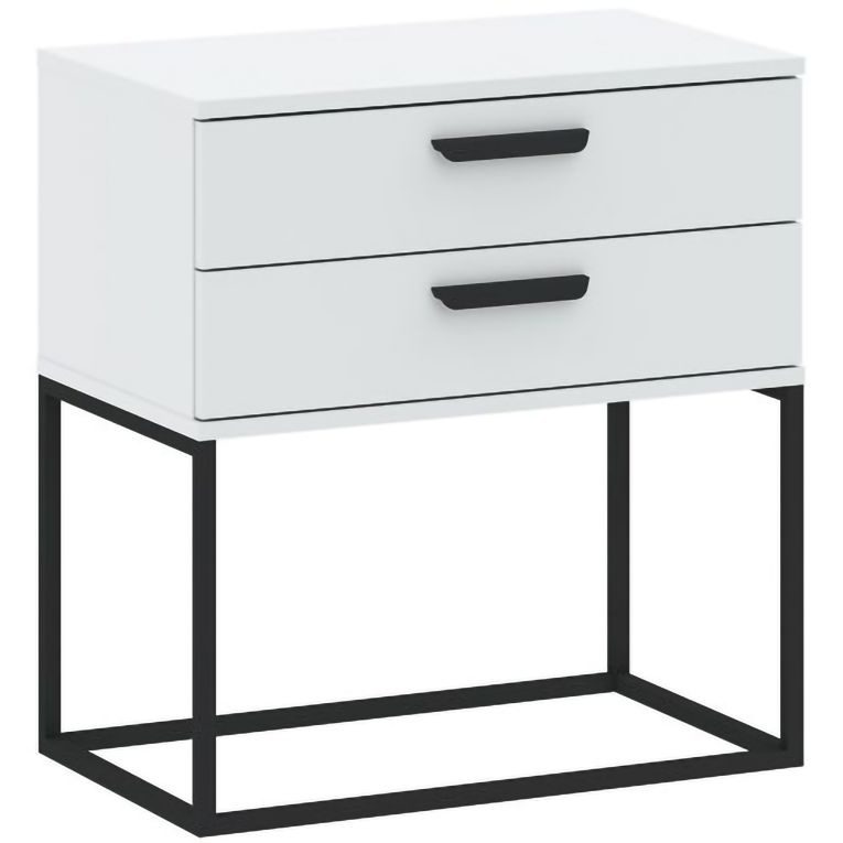 Comodino Bianco Nero 2 Cassetti Apertura Scorrevole 60x39x65h cm, Chiusura Scorrevole - Lelabati