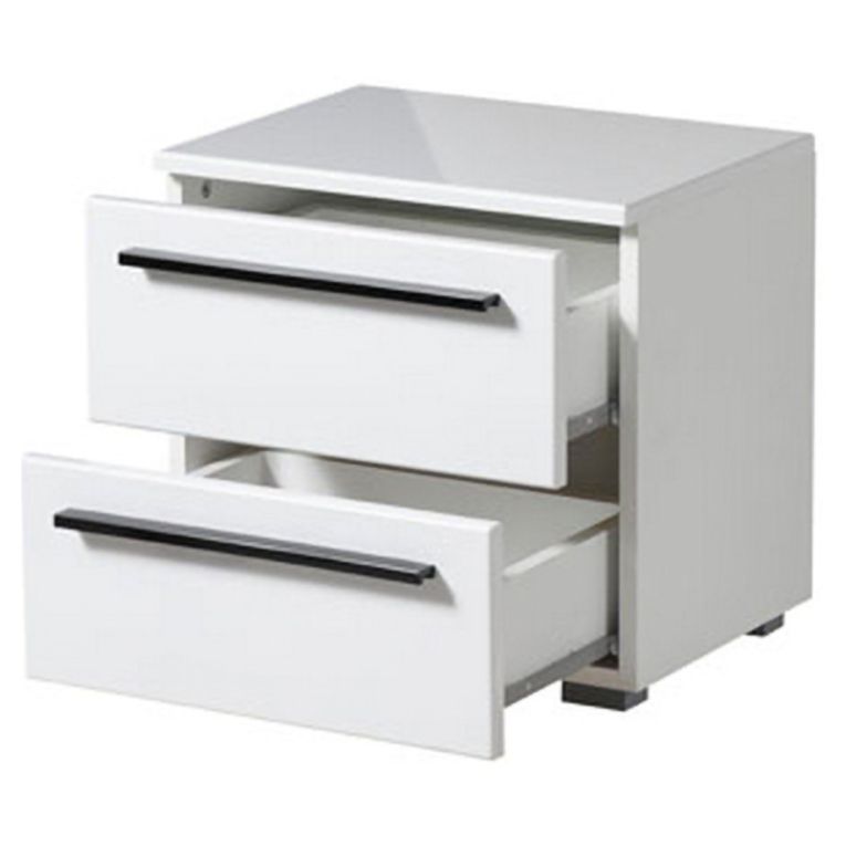 Comodino Bianco Nero 2 Cassetti un Ripiano 44.5x33.5x42.5h cm, Apertura Scorrevole - Mosso