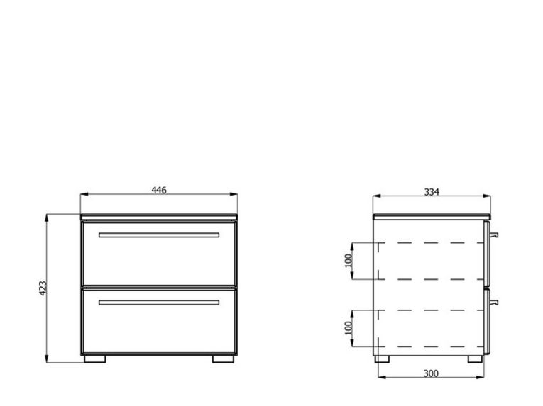 Comodino Bianco Nero 2 Cassetti un Ripiano 44.5x33.5x42.5h cm, Apertura Scorrevole - Mosso
