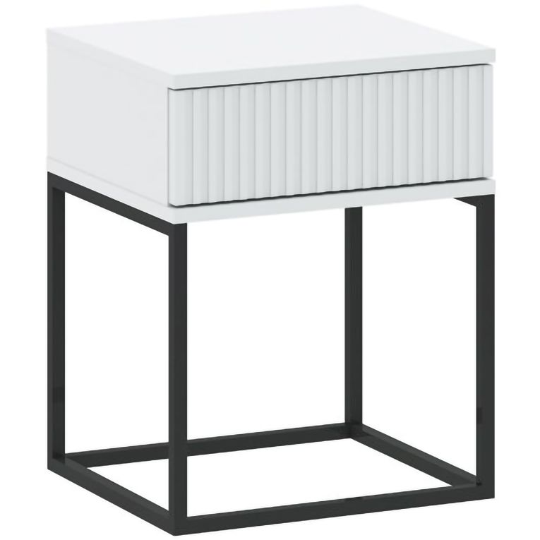 Comodino Bianco Nero un Cassetto Apertura Scorrevole 40x39x52h cm, Chiusura Scorrevole - Lelalaha