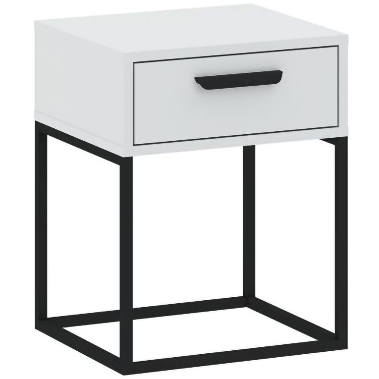 Comodino Bianco Nero un Cassetto Apertura Scorrevole 40x39x52h cm, Chiusura Scorrevole - Lelimapa