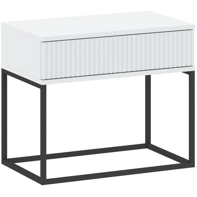 Comodino Bianco Nero un Cassetto Apertura Scorrevole 60x39x52h cm, Chiusura Scorrevole - Leletete