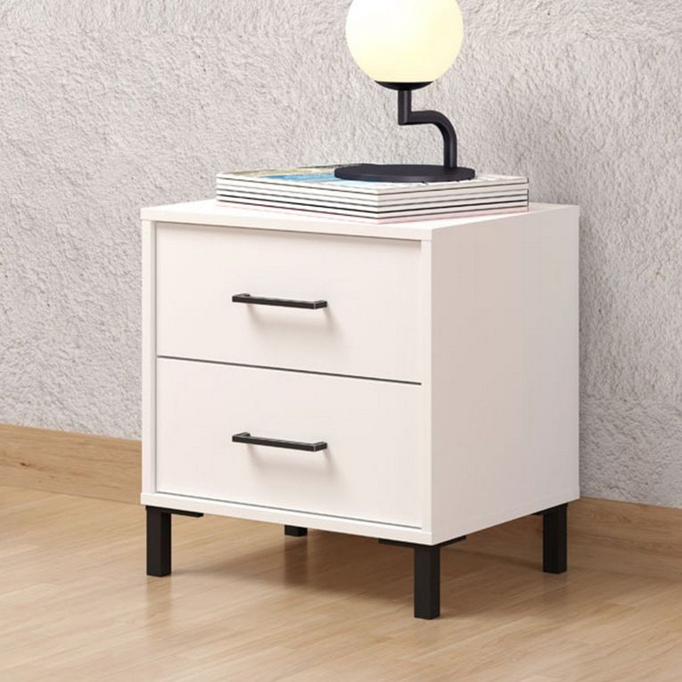 Comodino Bianco Nero un Ripiano 2 Cassetti 48x40x52h cm, Apertura Scorrevole - Clanezzo