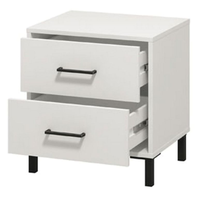 Comodino Bianco Nero un Ripiano 2 Cassetti 48x40x52h cm, Apertura Scorrevole - Clanezzo
