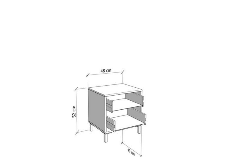 Comodino Bianco Nero un Ripiano 2 Cassetti 48x40x52h cm, Apertura Scorrevole - Clanezzo