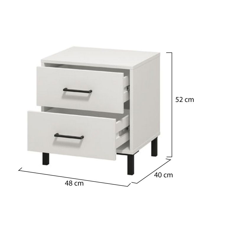 Comodino Bianco Nero un Ripiano 2 Cassetti 48x40x52h cm, Apertura Scorrevole - Clanezzo