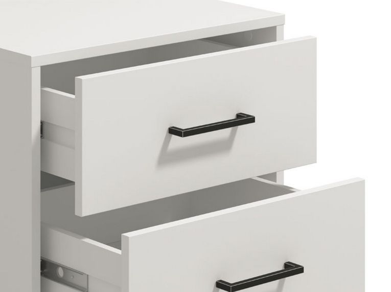 Comodino Bianco Nero un Ripiano 2 Cassetti 48x40x52h cm, Apertura Scorrevole - Clanezzo