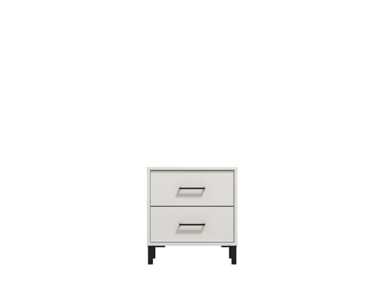 Comodino Bianco Nero un Ripiano 2 Cassetti 48x40x52h cm, Apertura Scorrevole - Clanezzo