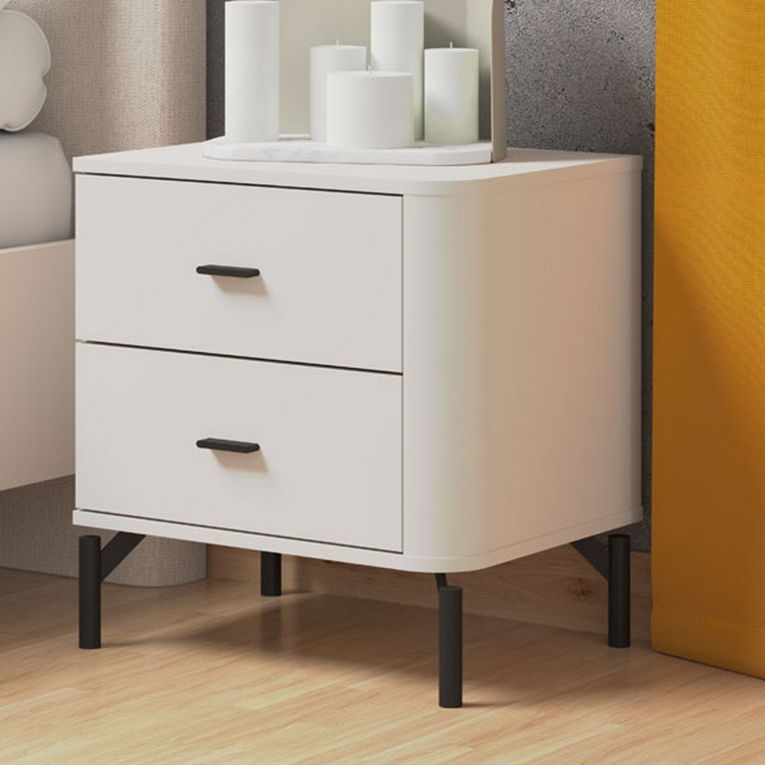 Comodino Bianco Nero un Ripiano 2 Cassetti 51.5x40x56h cm, Apertura Scorrevole - Salara