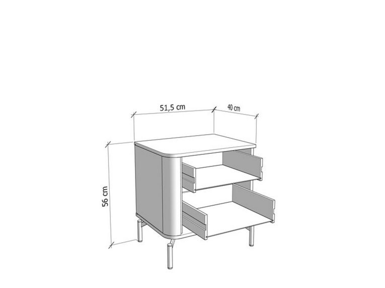 Comodino Bianco Nero un Ripiano 2 Cassetti 51.5x40x56h cm, Apertura Scorrevole - Salara