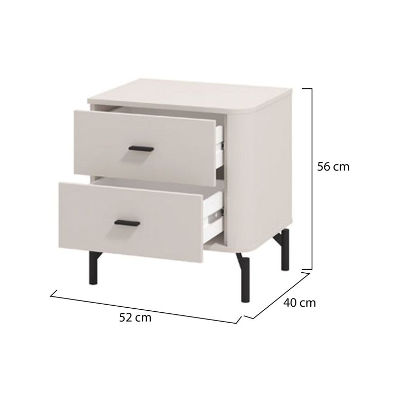 Comodino Bianco Nero un Ripiano 2 Cassetti 51.5x40x56h cm, Apertura Scorrevole - Salara