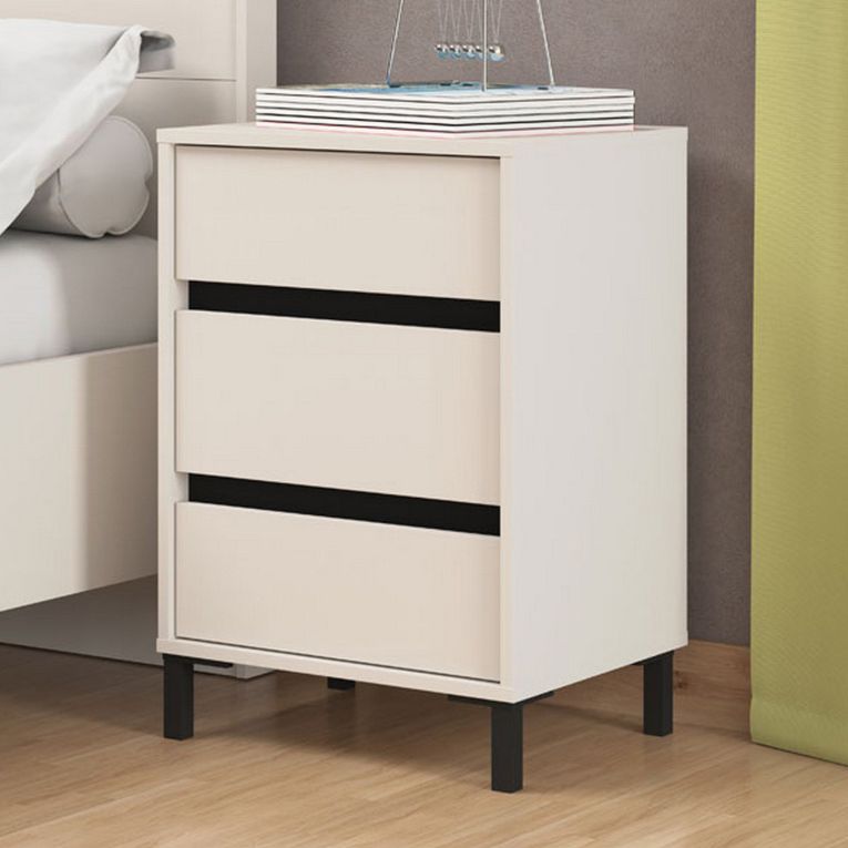 Comodino Bianco Nero un Ripiano 3 Cassetti 48x40x71h cm, Apertura Scorrevole - Combatte