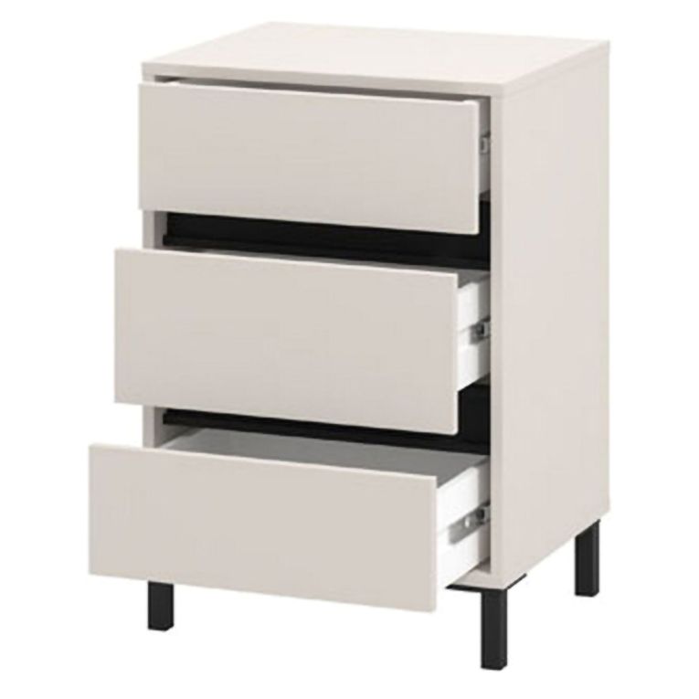 Comodino Bianco Nero un Ripiano 3 Cassetti 48x40x71h cm, Apertura Scorrevole - Combatte